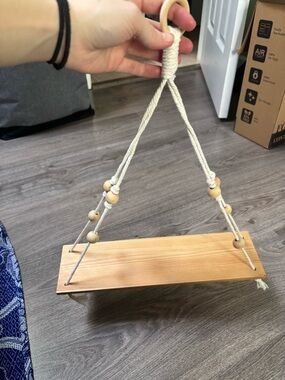 Handmade Wooden Hanging Shelf with Beaded Rope